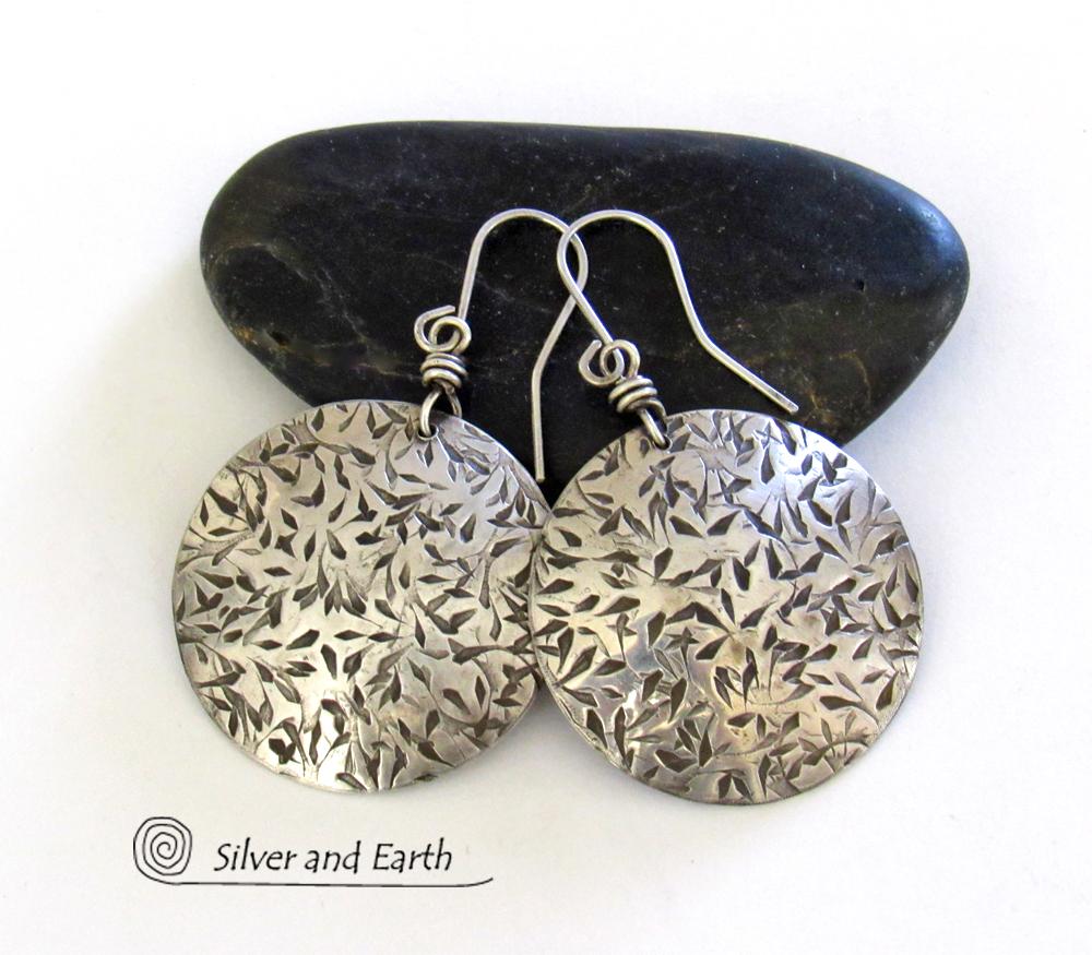 Big Bold Round Sterling Silver Earrings with Hand Stamped Texture