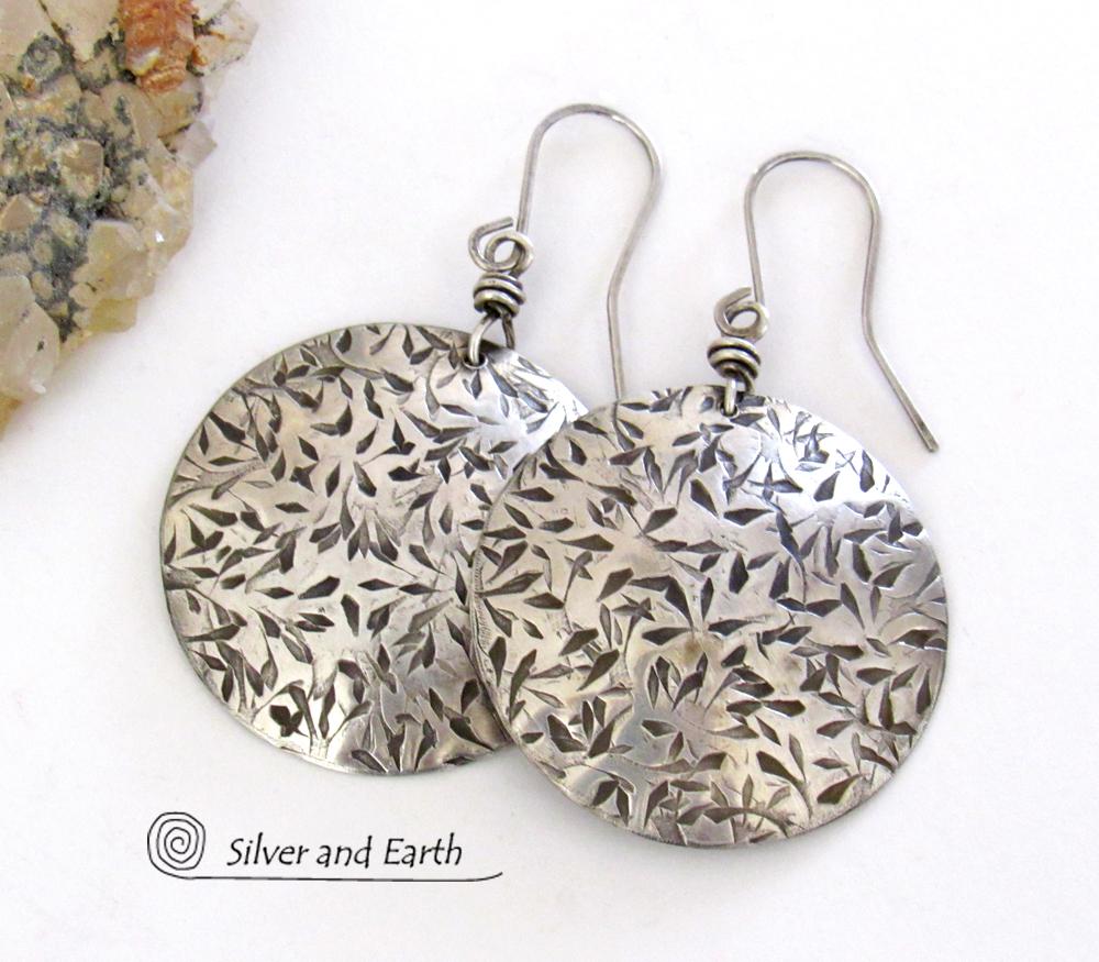 Big Bold Round Sterling Silver Earrings with Hand Stamped Texture