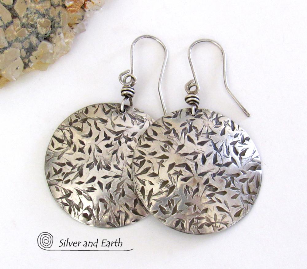 Big Bold Round Sterling Silver Earrings with Hand Stamped Texture