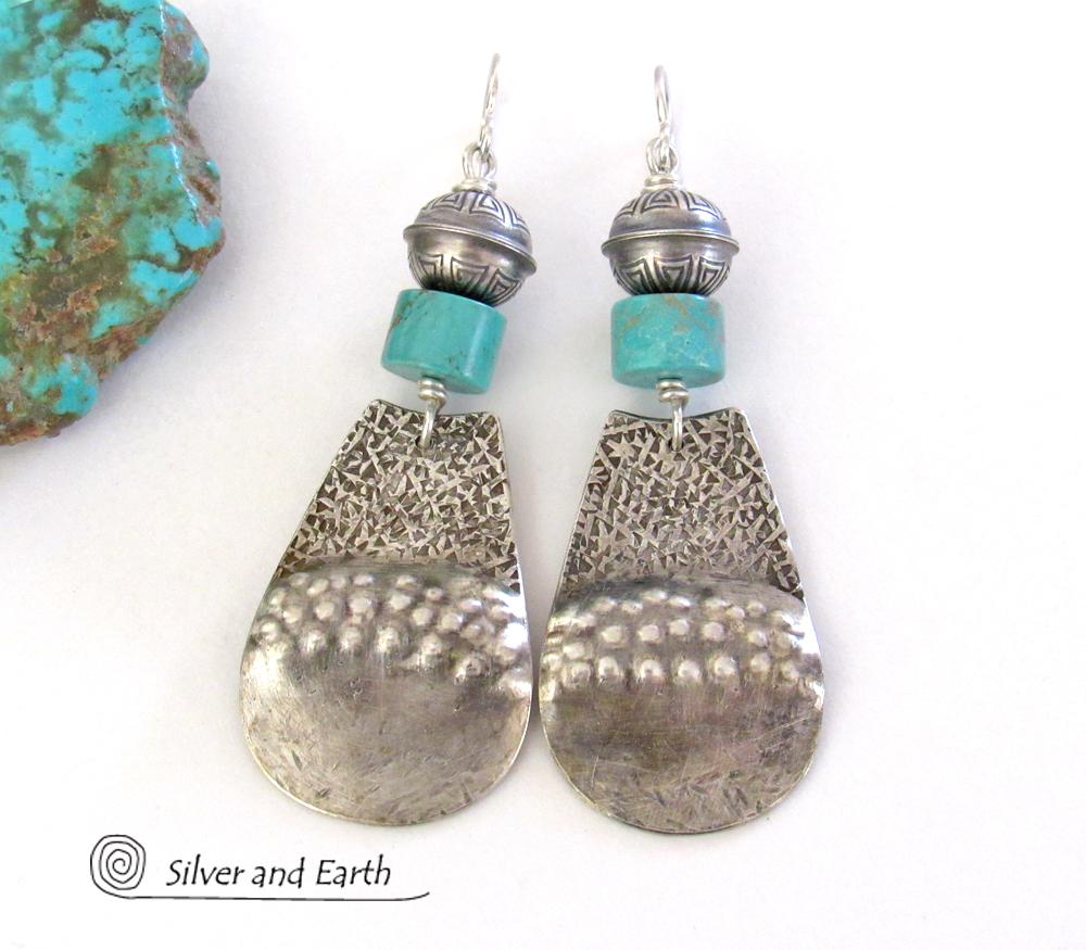 Big Bold Sterling Silver & Turquoise Earrings - Handcrafted Southwest Style Jewelry