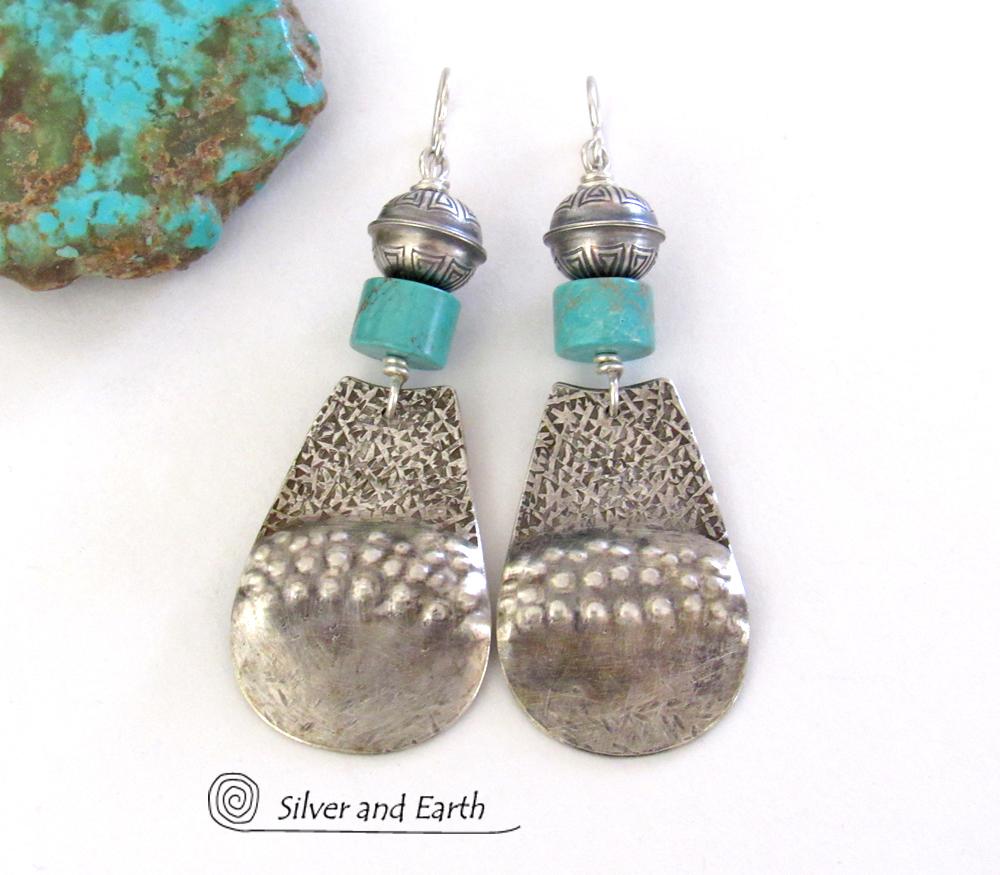 Big Bold Sterling Silver & Turquoise Earrings - Handcrafted Southwest Style Jewelry