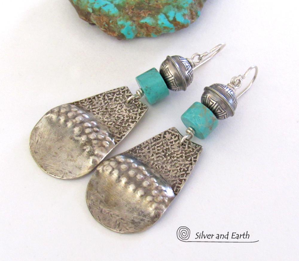 Big Bold Sterling Silver & Turquoise Earrings - Handcrafted Southwest Style Jewelry