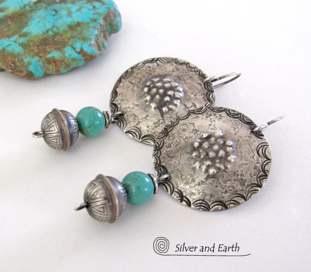 Turquoise & Sterling Silver Concho Earrings - Modern Southwestern Style Jewelry