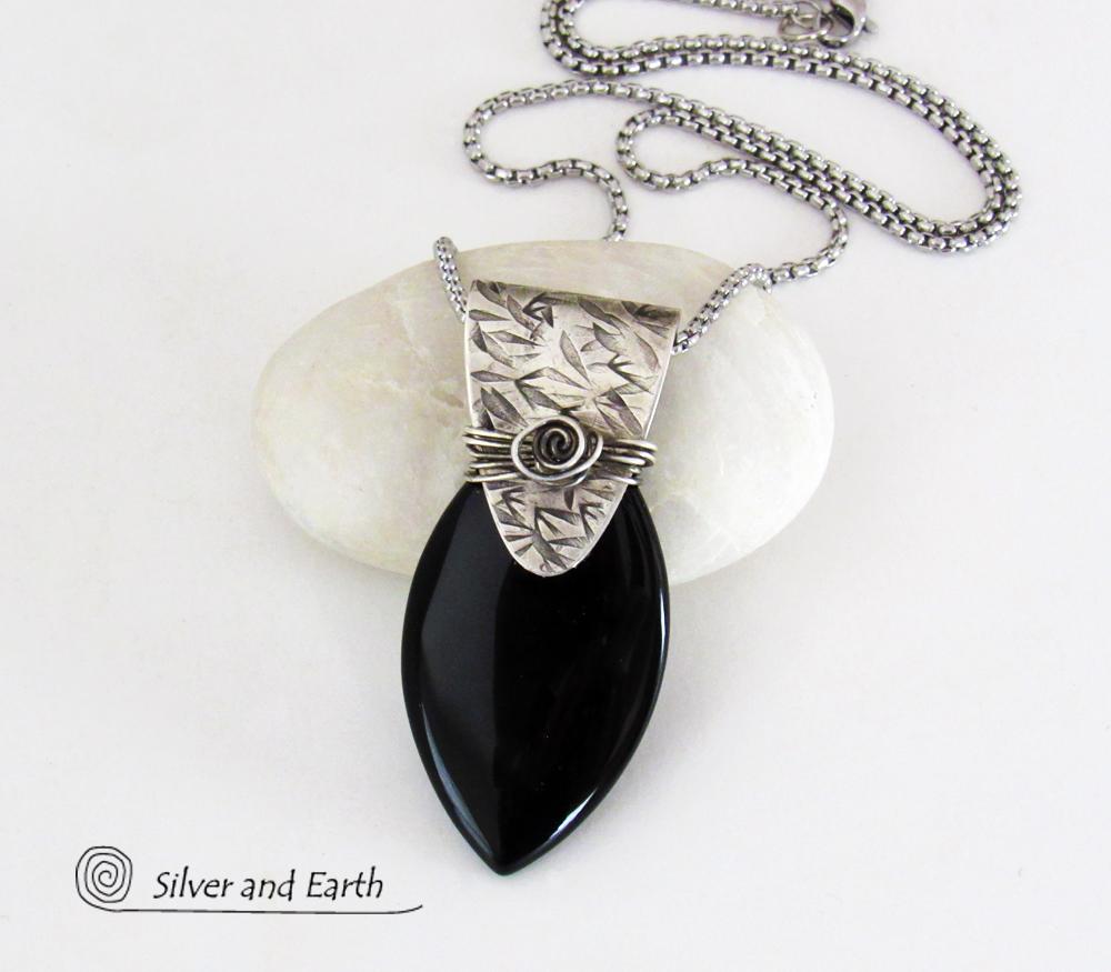 Sterling Silver & Black Onyx Pendant Necklace - Handcrafted Sterling & Gemstone Jewelry