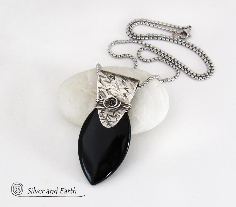 Sterling Silver & Black Onyx Pendant Necklace - Handcrafted Sterling & Gemstone Jewelry