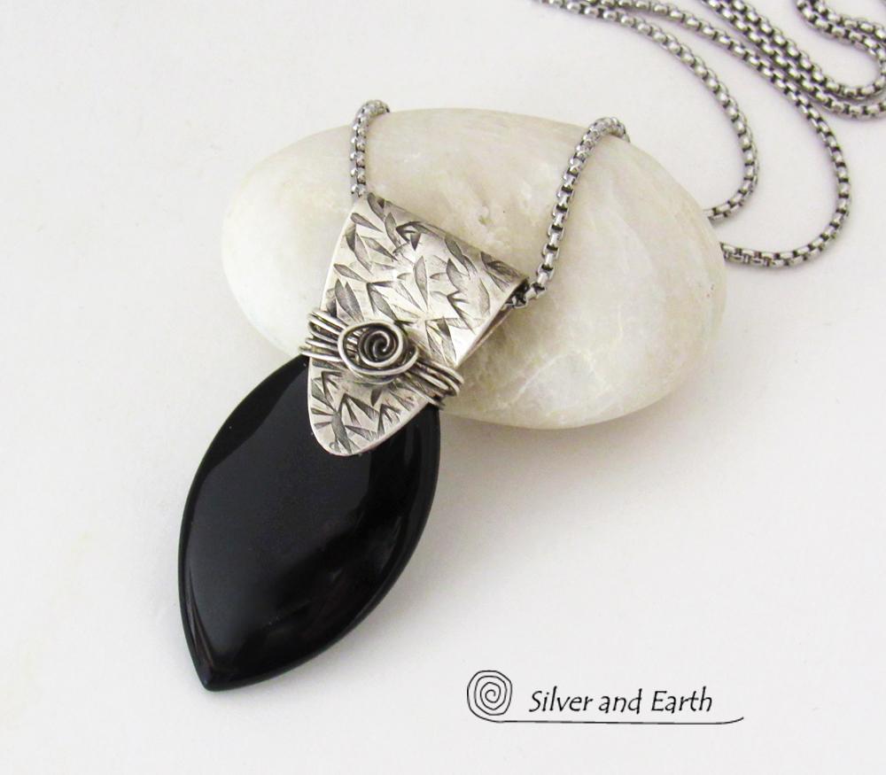 Sterling Silver & Black Onyx Pendant Necklace - Handcrafted Sterling & Gemstone Jewelry