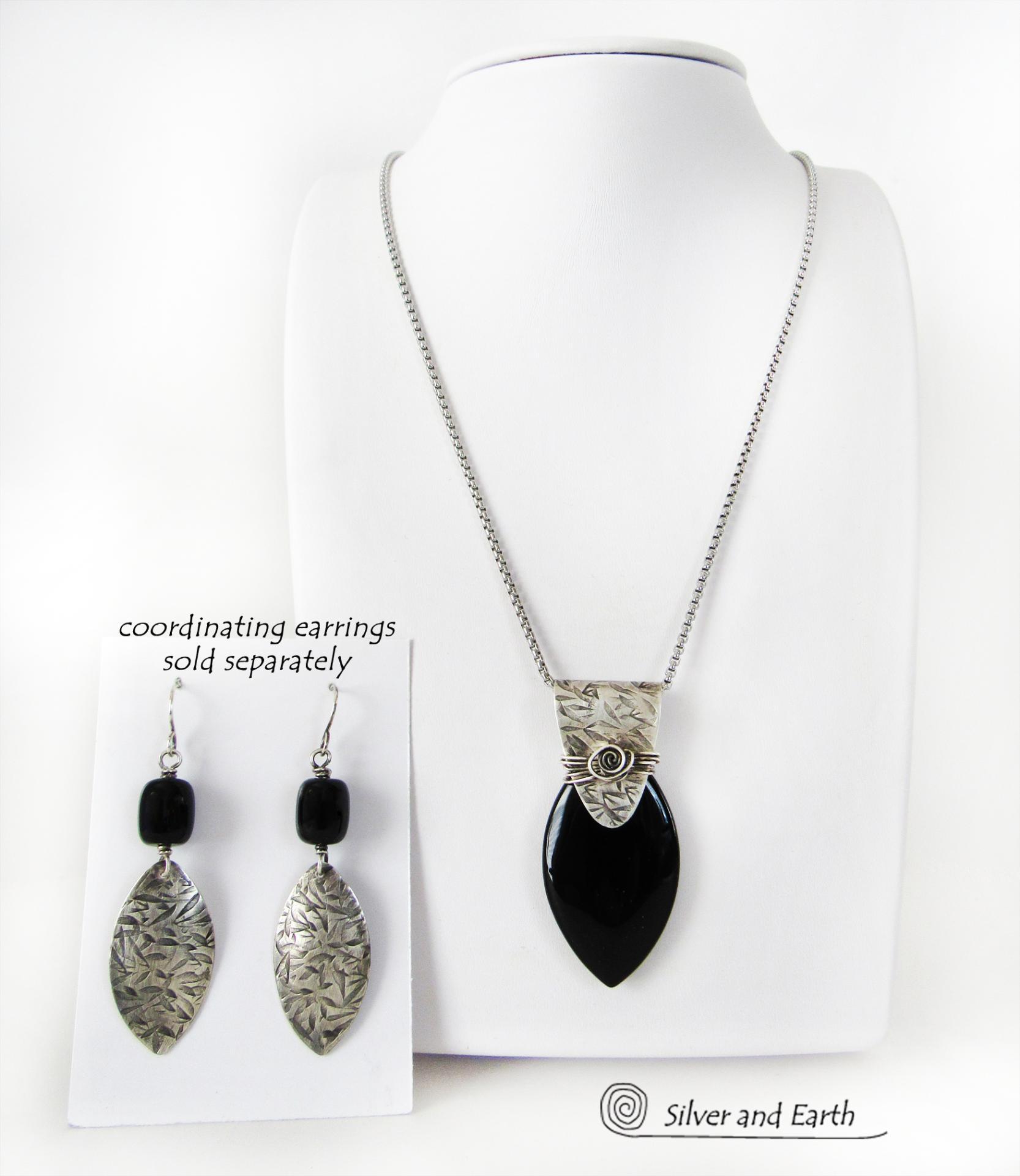 Sterling Silver & Black Onyx Pendant Necklace - Handcrafted Artisan & Gemstone Jewelry