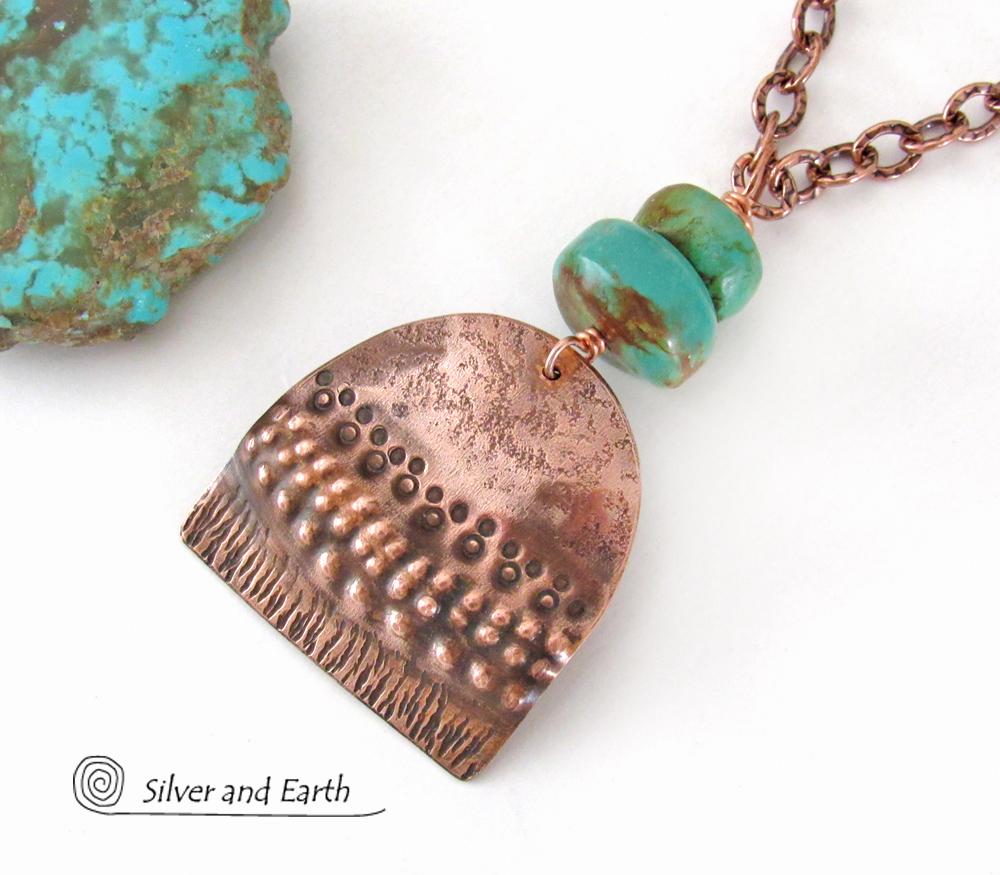 Boho Chic Copper Necklace with Natural Turquoise Stones - Rustic Earthy Bohemian Jewelry