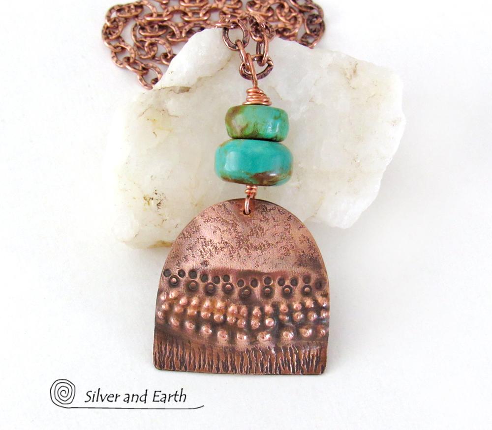 Boho Chic Copper Necklace with Natural Turquoise Stones - Rustic Earthy Bohemian Jewelry