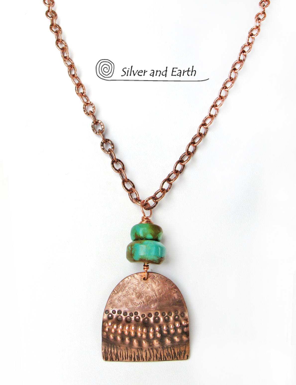 Boho Chic Copper Necklace with Natural Turquoise Stones - Rustic Earthy Bohemian Jewelry