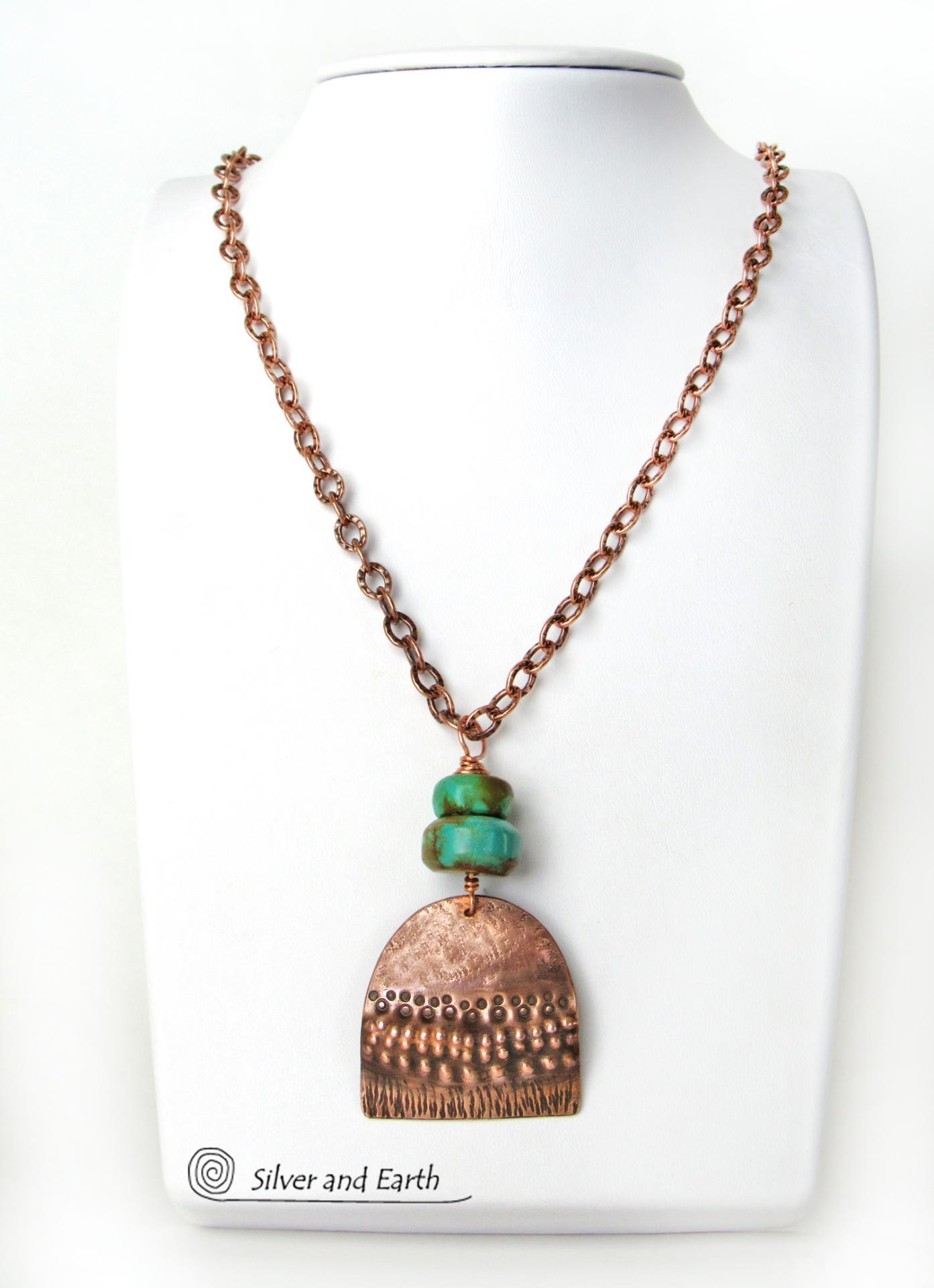 Boho Chic Copper Necklace with Natural Turquoise Stones - Rustic Earthy Bohemian Jewelry