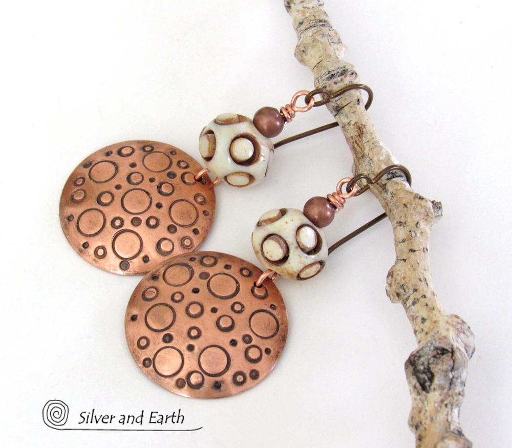 Copper Tribal Earrings with African Carved Bone - Bohemian Boho Tribal Jewelry