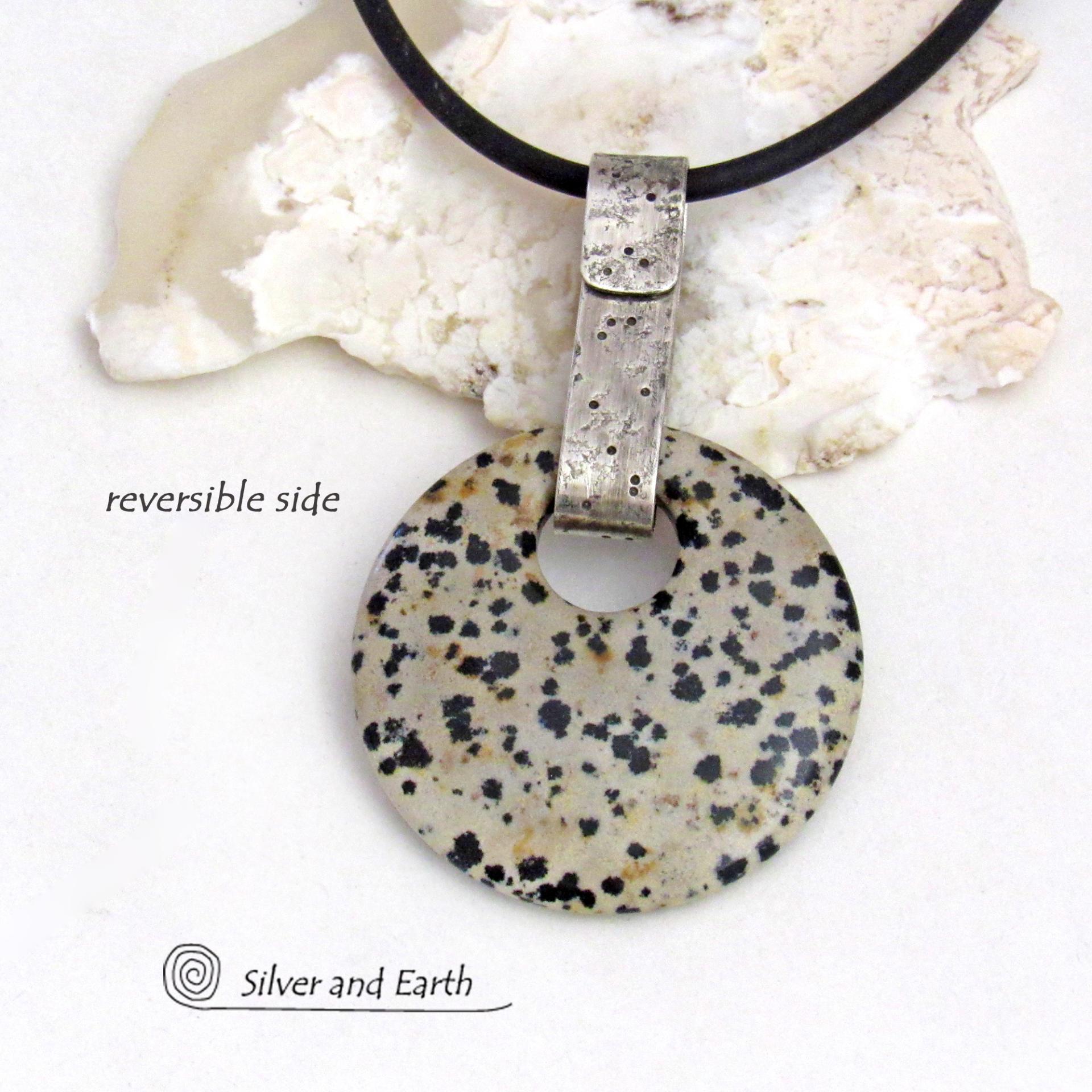 Dalmatian Jasper Sterling Silver Pendant Necklace - Earthy Natural Stone Jewelry for Men or Women