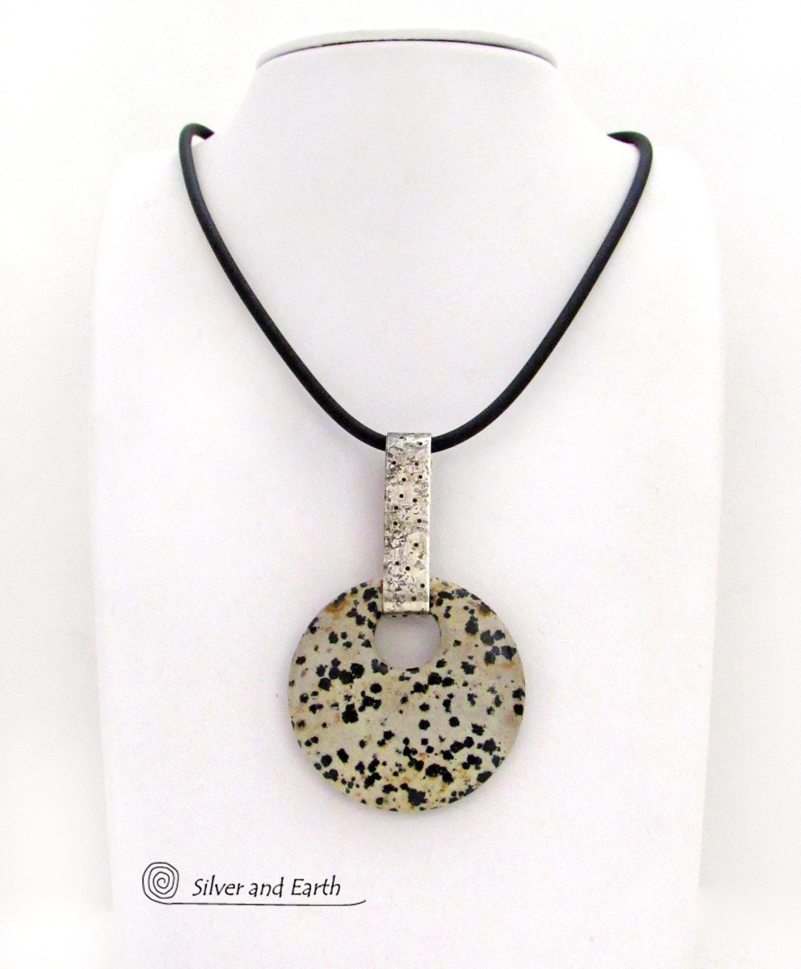 Dalmatian Jasper Sterling Silver Pendant Necklace - Earthy Natural Stone Jewelry for Men or Women