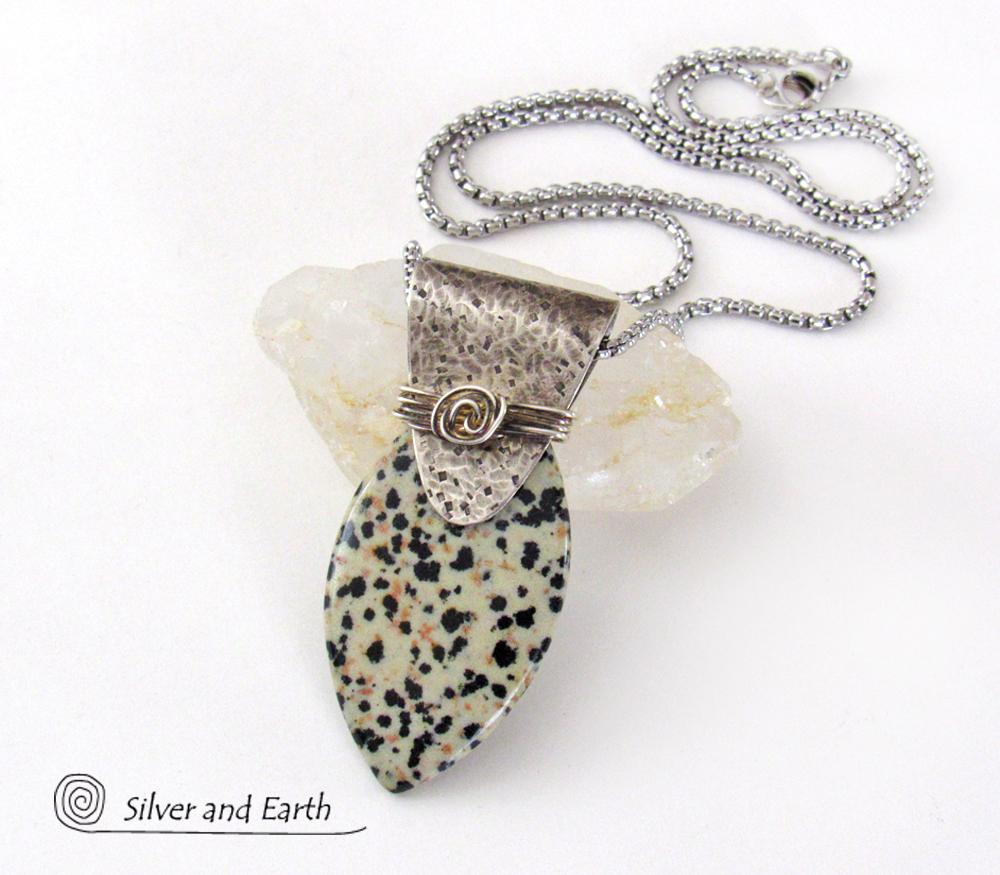 Dalmatian Jasper Sterling Silver Necklace - Handcrafted Earthy Natural Stone Jewelry