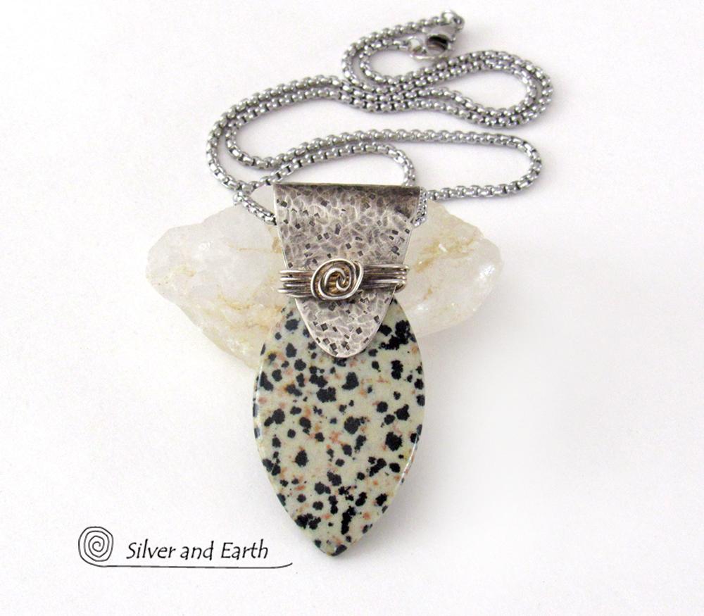 Dalmatian Jasper Sterling Silver Necklace - Handcrafted Earthy Natural Stone Jewelry