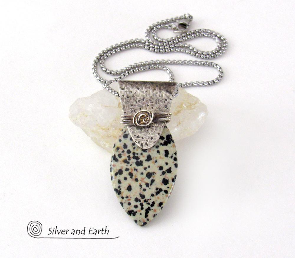 Dalmatian Jasper Sterling Silver Necklace - Handcrafted Earthy Natural Stone Jewelry