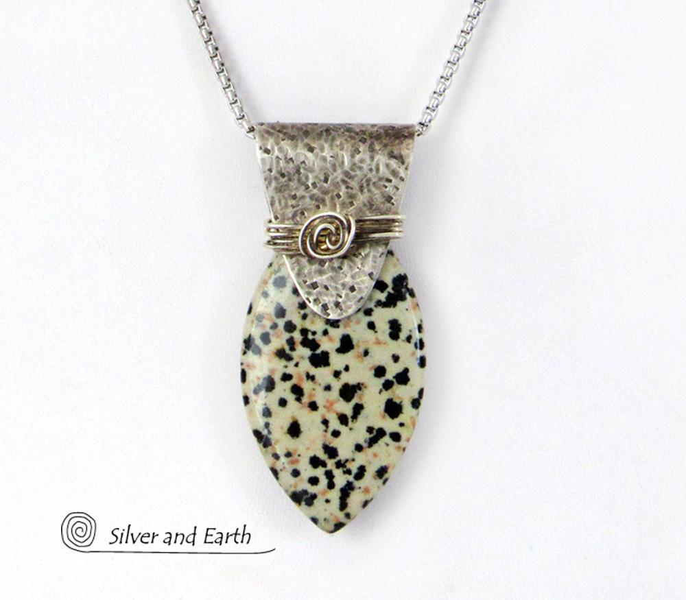 Dalmatian Jasper Sterling Silver Necklace - Handcrafted Earthy Natural Stone Jewelry