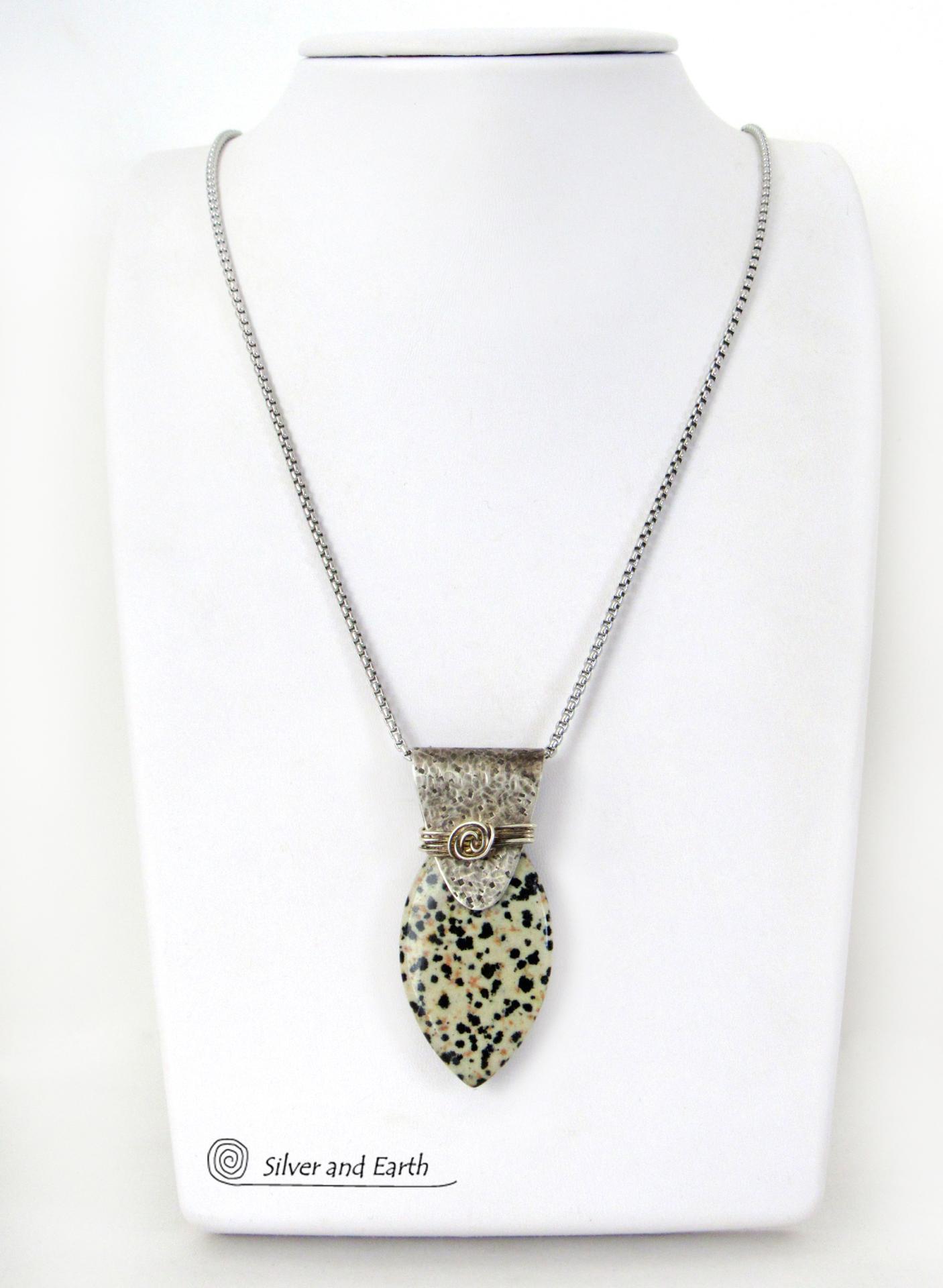 Dalmatian Jasper Sterling Silver Necklace - Handcrafted Earthy Natural Stone Jewelry