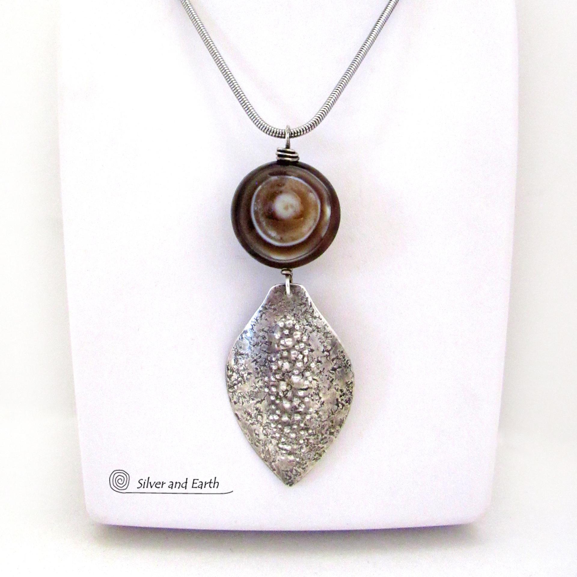 Sterling Silver Necklace with Black Banded Eye Agate Gemstone - Unique Earthy Natural Stone Jewelry