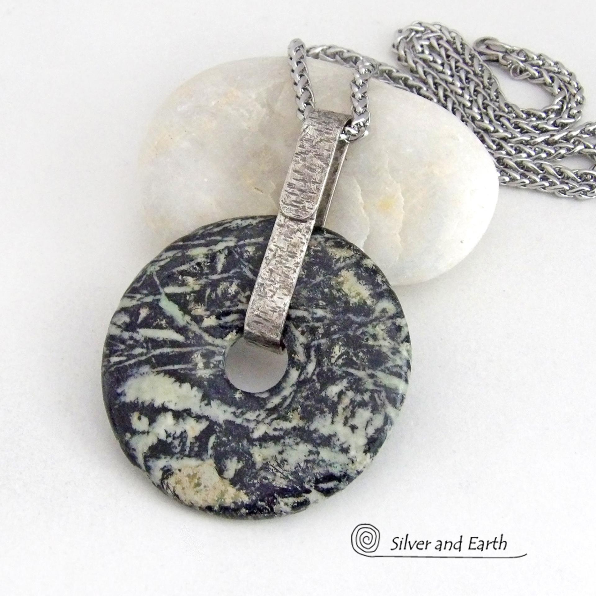 Black Fireworks Jasper Pendant Necklace - Unique Natural One of a Kind Stone Jewelry