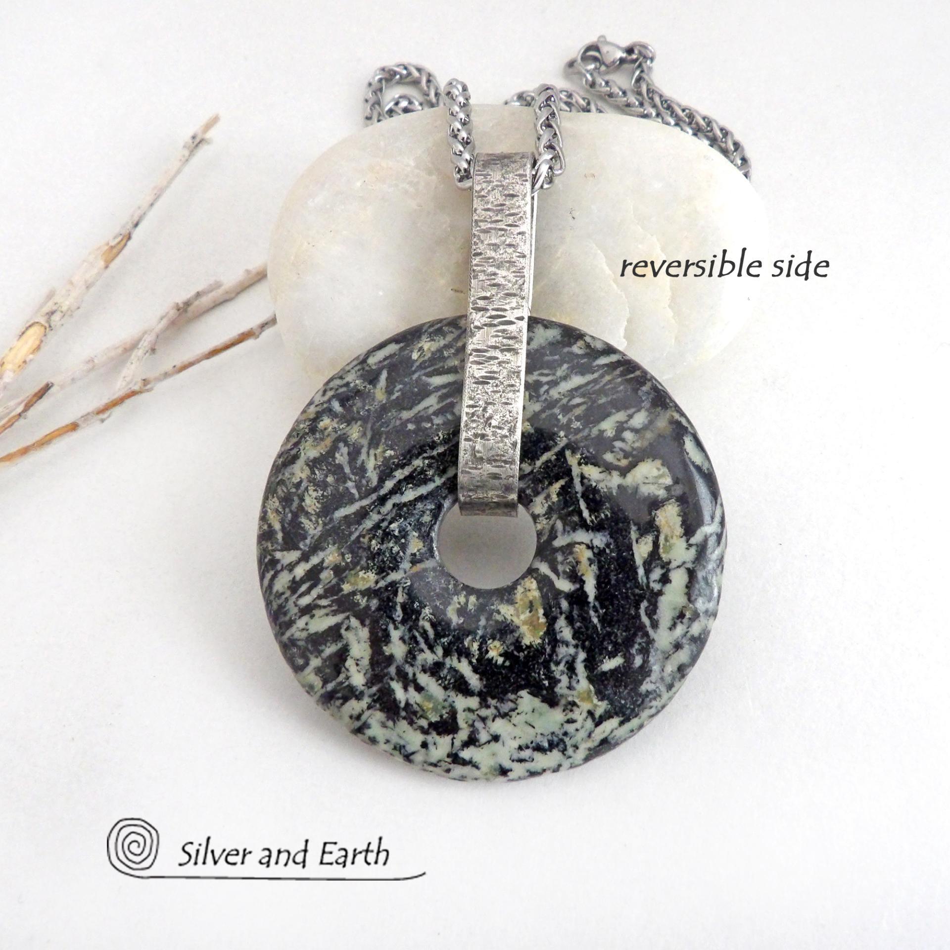 Black Fireworks Jasper Pendant Necklace - Unique Natural One of a Kind Stone Jewelry