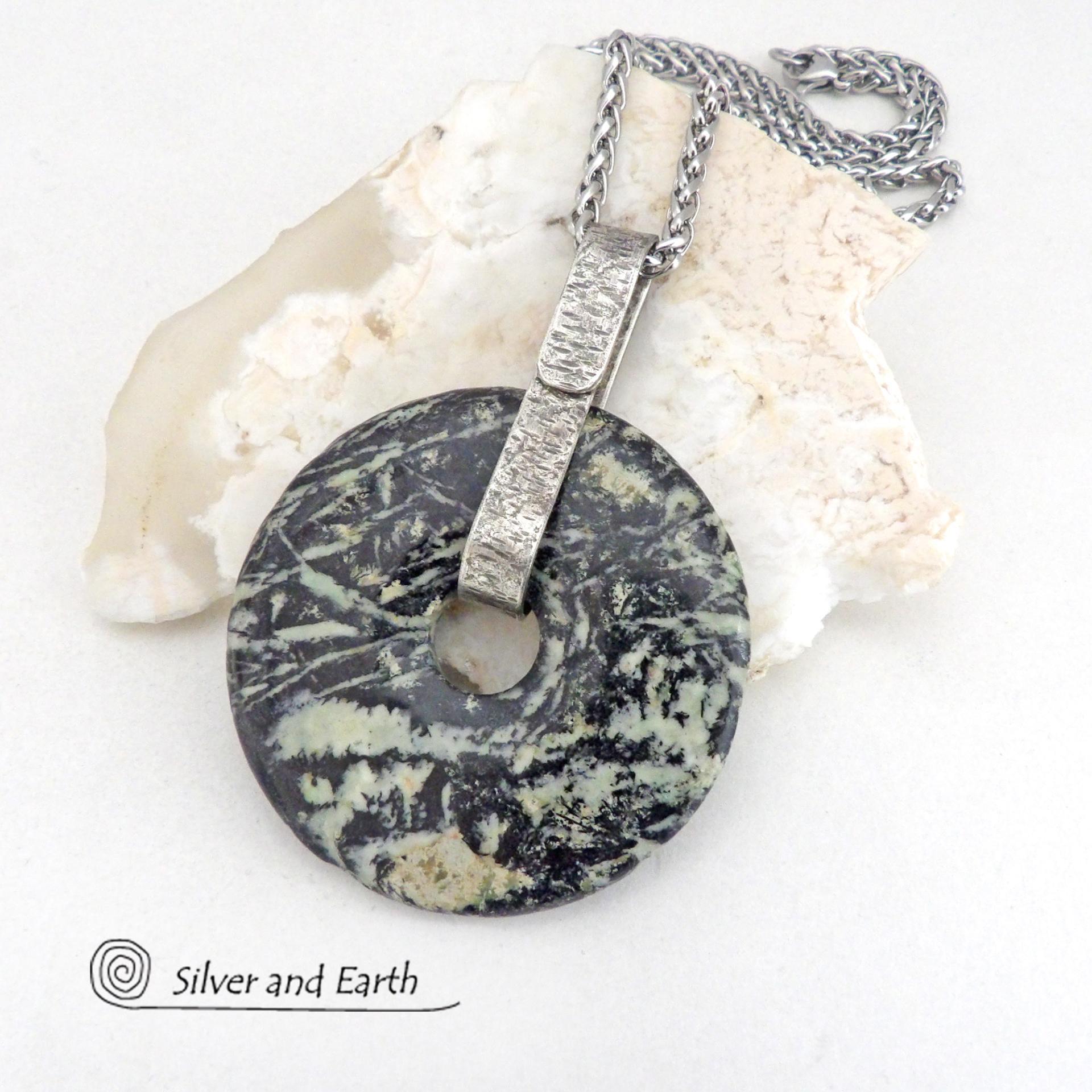 Black Fireworks Jasper Pendant Necklace - Unique Natural One of a Kind Stone Jewelry