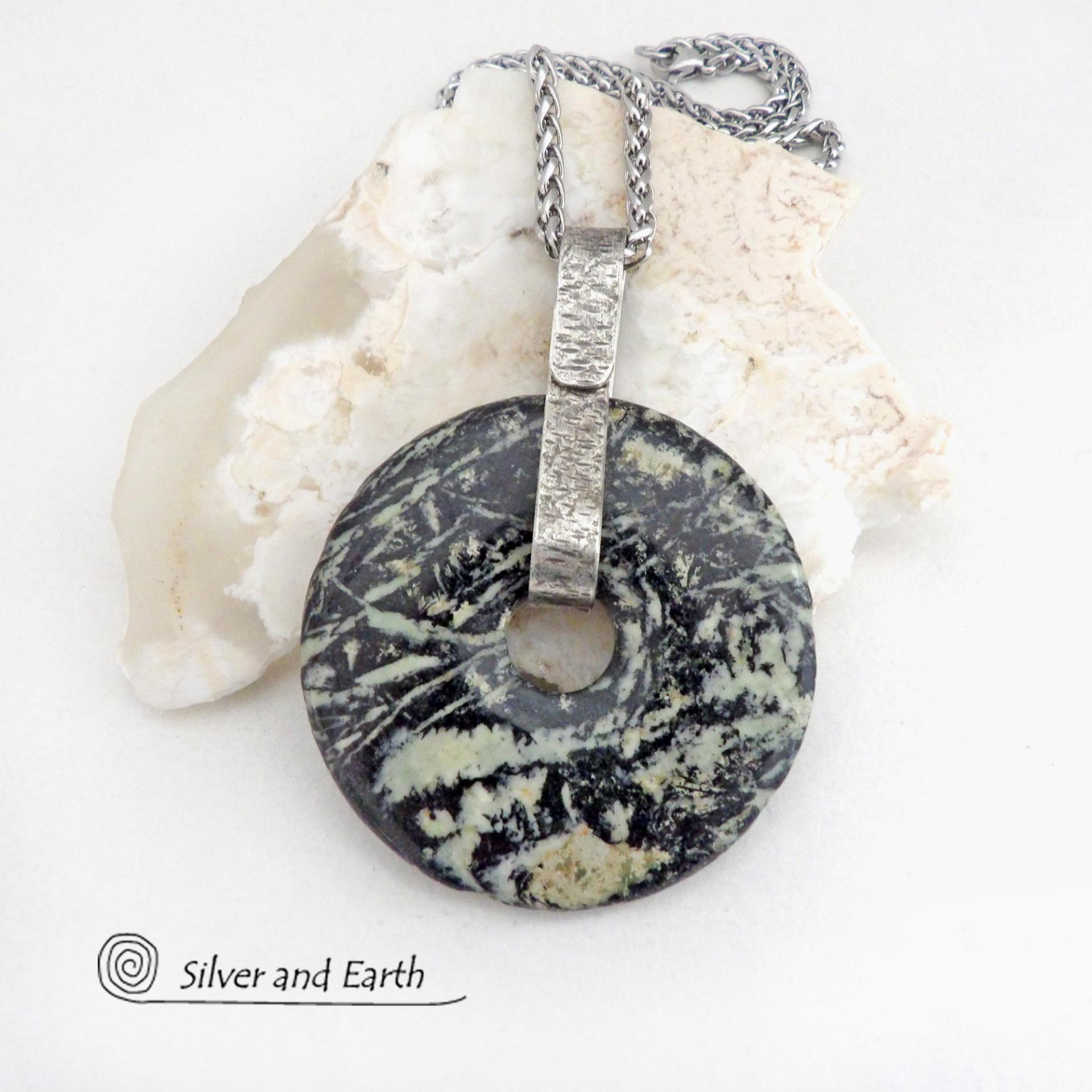 Black Fireworks Jasper Pendant Necklace - Unique Natural One of a Kind Stone Jewelry