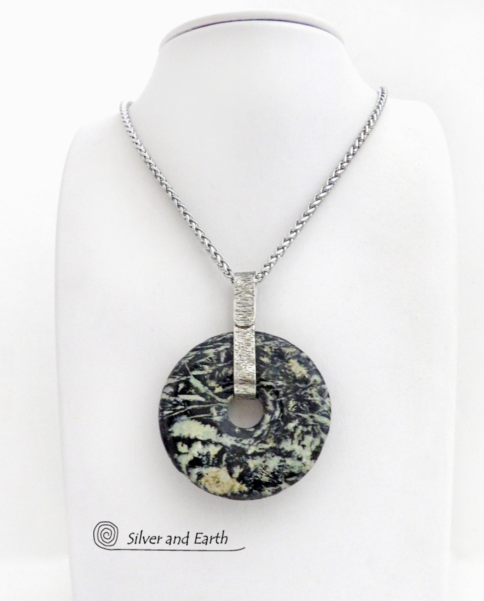 Black Fireworks Jasper Pendant Necklace - Unique Natural One of a Kind Stone Jewelry