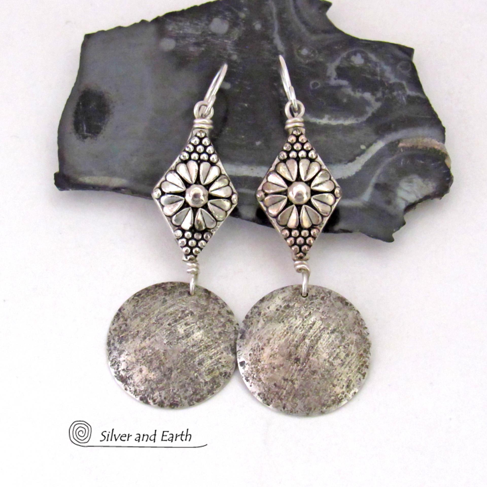 Handcrafted Sterling Silver Earrings with Flower Beads - Nature Jewelry Gifts for Women