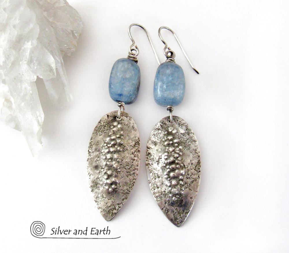Blue Kyanite Sterling Silver Earrings with Rustic Earthy Organic Texture