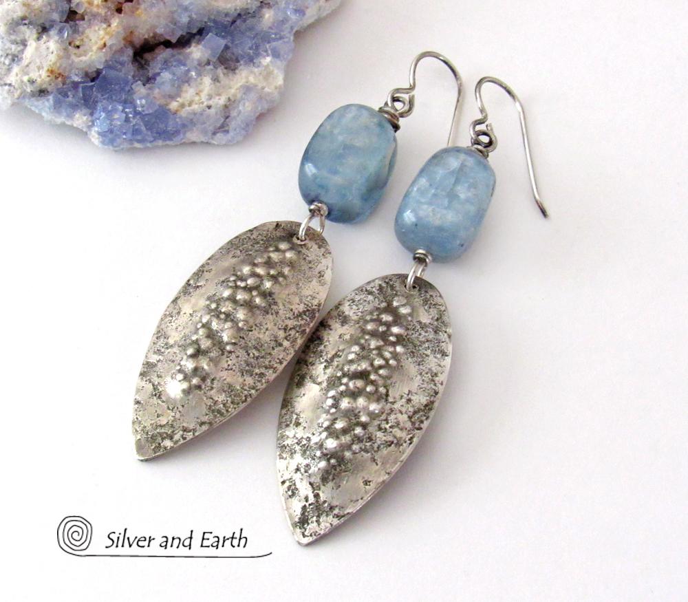 Blue Kyanite Sterling Silver Earrings with Rustic Earthy Organic Texture