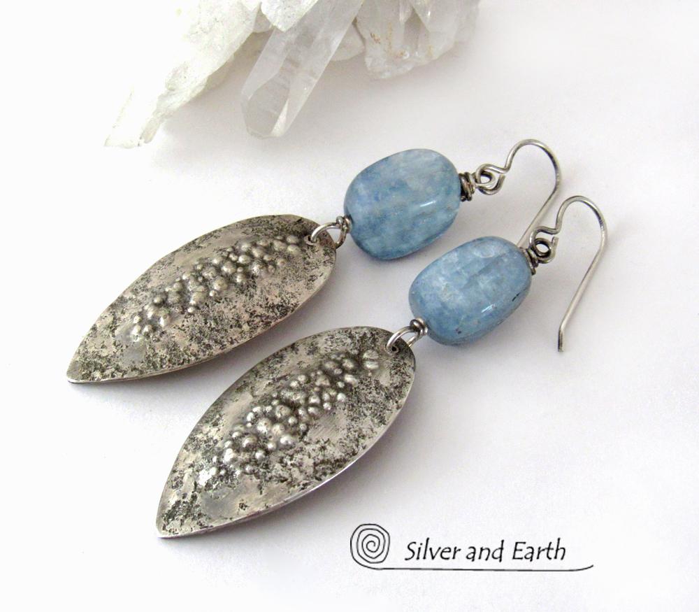 Blue Kyanite Sterling Silver Earrings with Rustic Earthy Organic Texture