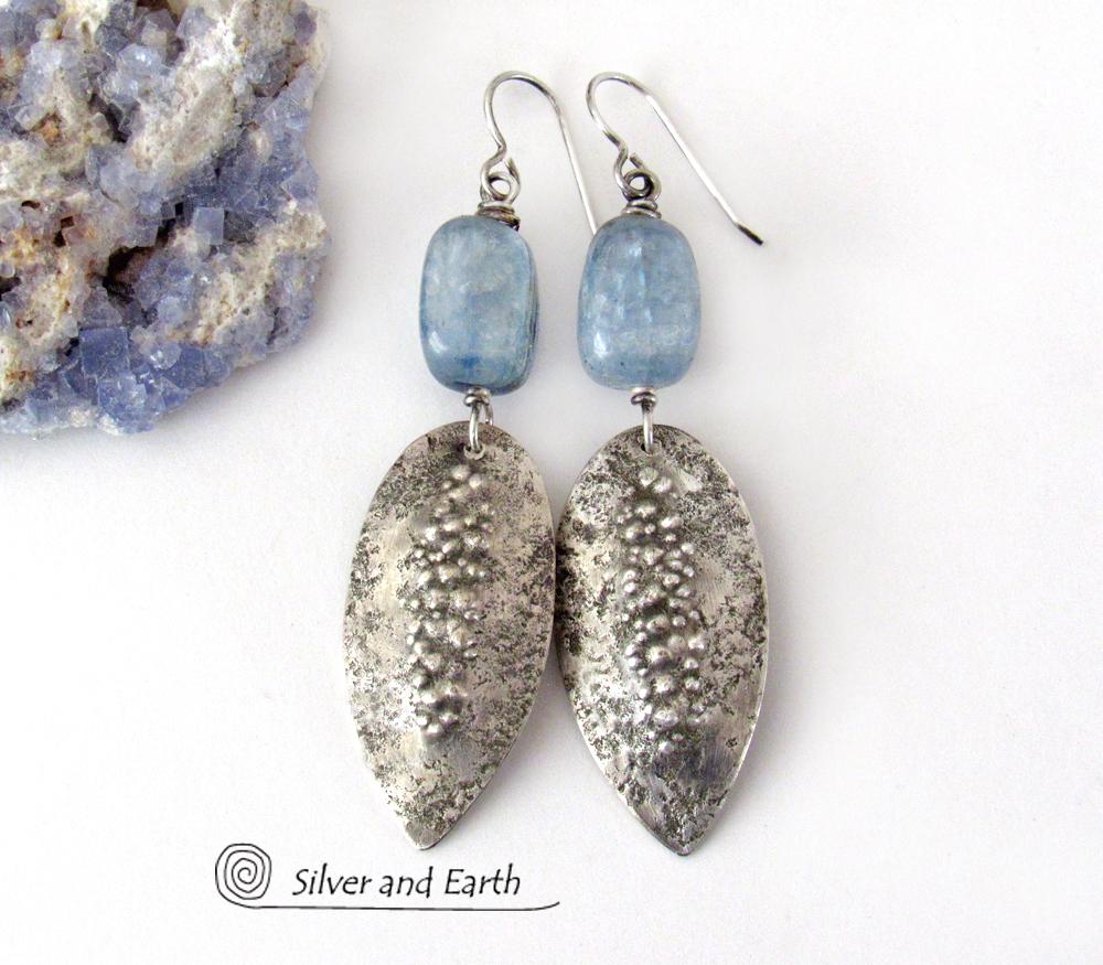 Blue Kyanite Sterling Silver Earrings with Rustic Earthy Organic Texture