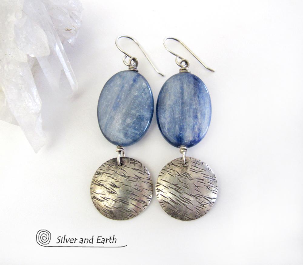 Blue Kyanite Earrings with Sterling Silver Dangles - Natural Gemstone Jewelry