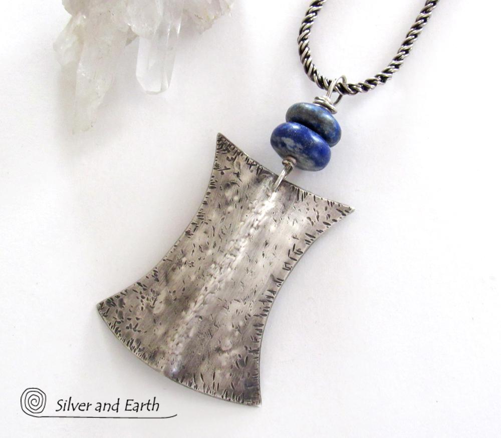 Lapis Lazuli Sterling Silver Necklace - Ethnic Tribal Inspired Jewelry