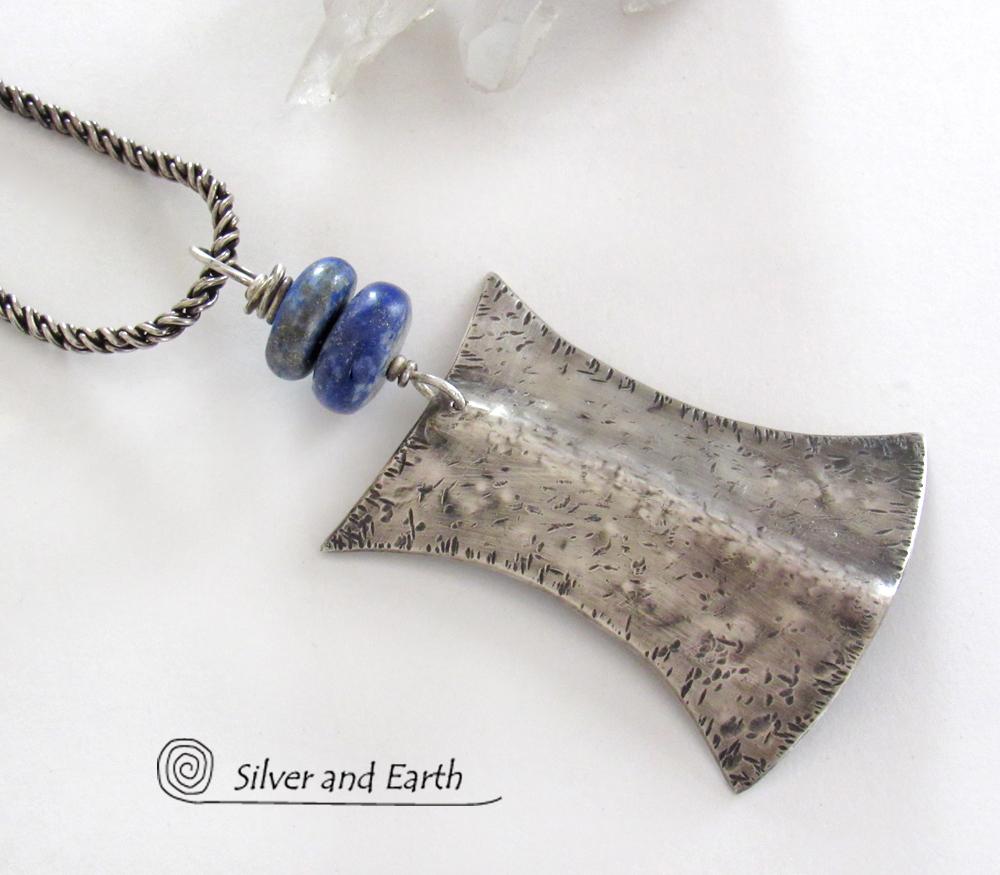 Lapis Lazuli Sterling Silver Necklace - Ethnic Tribal Inspired Jewelry