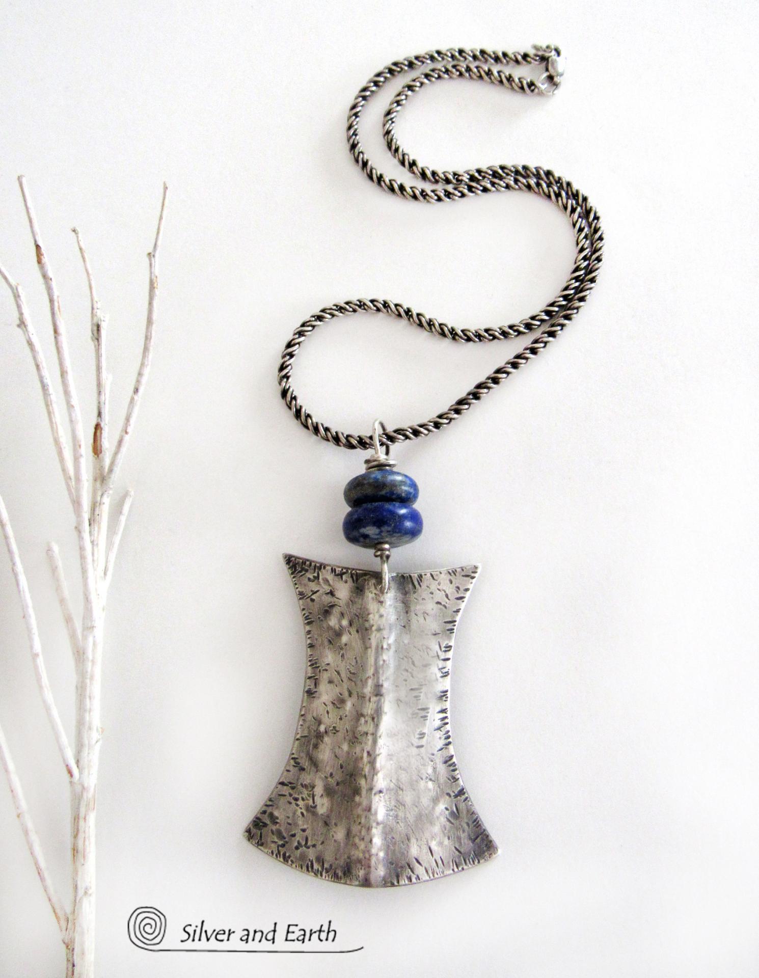 Lapis Lazuli Sterling Silver Necklace - Ethnic Tribal Inspired Jewelry