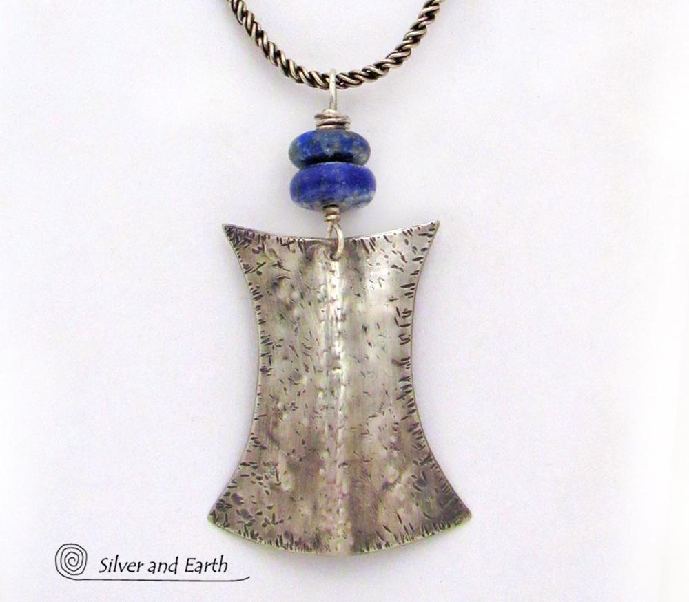 Lapis Lazuli Sterling Silver Necklace - Ethnic Tribal Inspired Jewelry