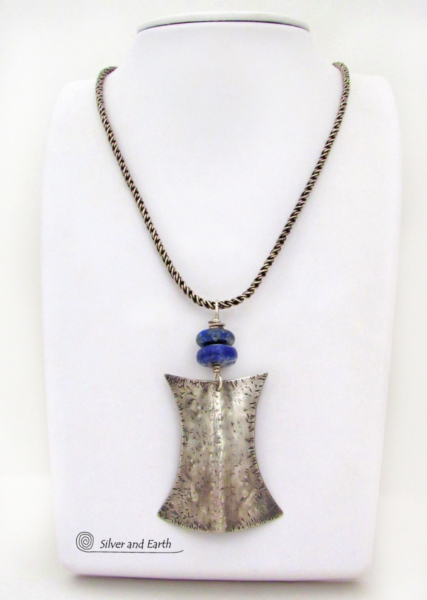 Lapis Lazuli Sterling Silver Necklace - Ethnic Tribal Inspired Jewelry