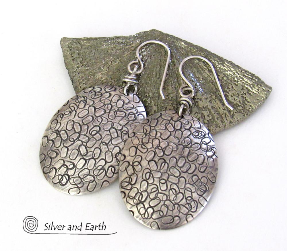 Sterling Silver Earrings with Hand Stamped Texture - Modern Contemporary Silver Jewelry