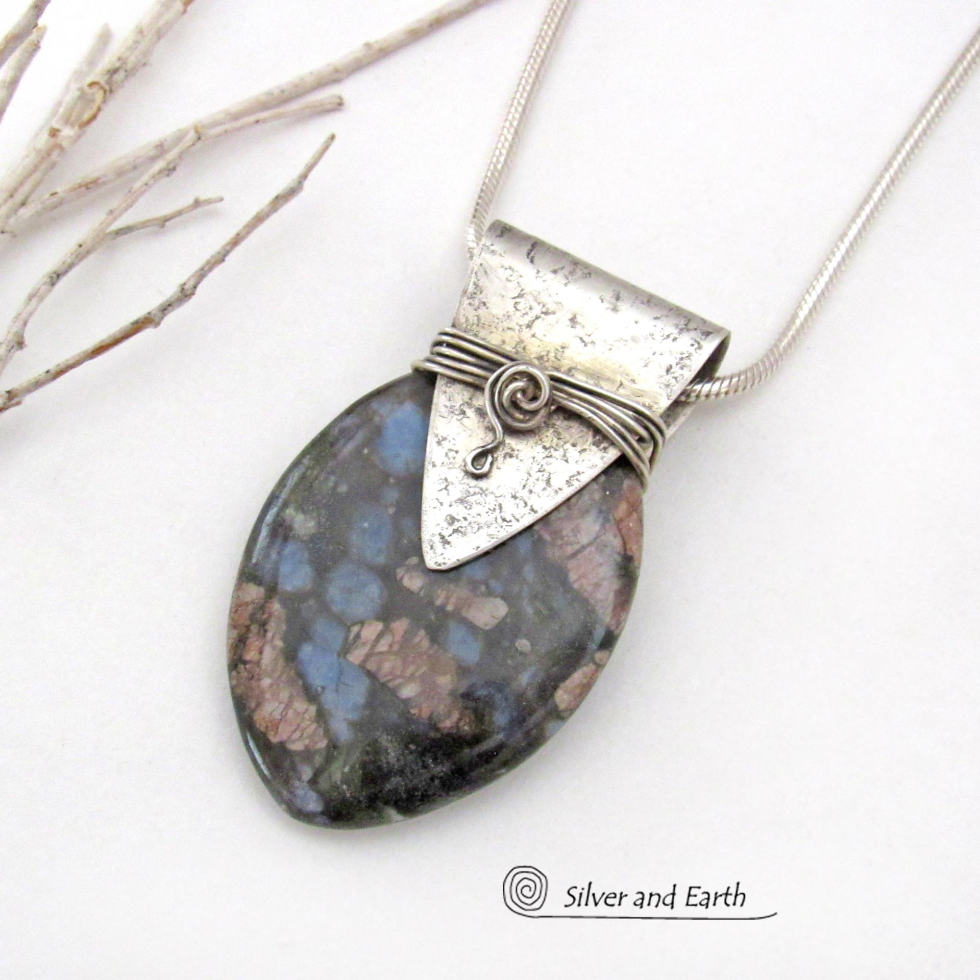 Sterling Silver Necklace with Llanite Gemstone - Unique Natural Stone Jewelry