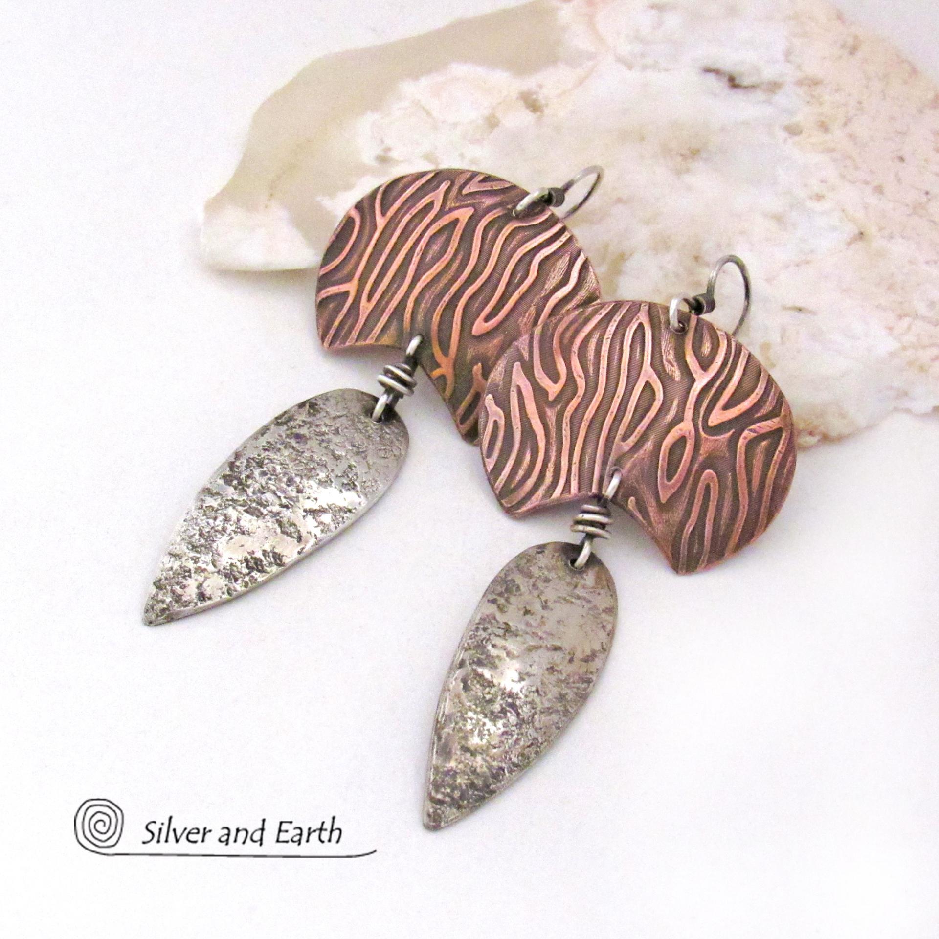 Mixed Metal Sterling Silver & Copper Earrings - Contemporary Modern Jewelry