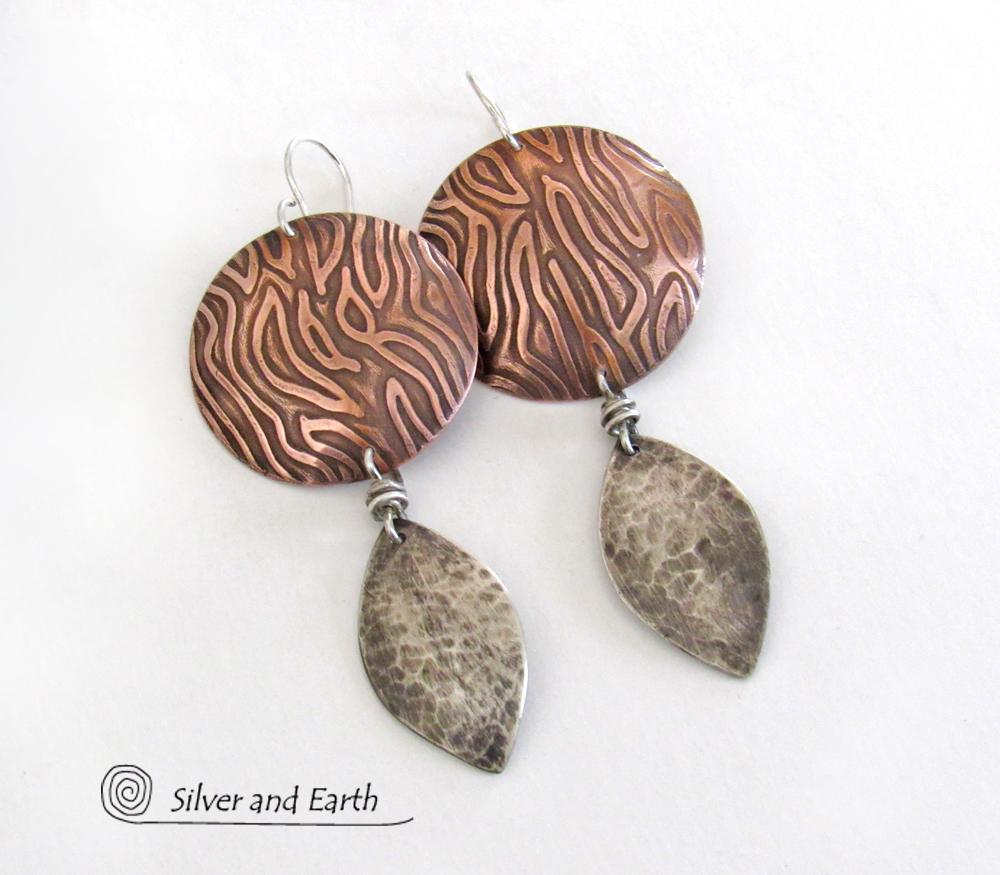 Sterling Silver & Copper Mixed Metal Earrings - Contemporary Modern Jewelry