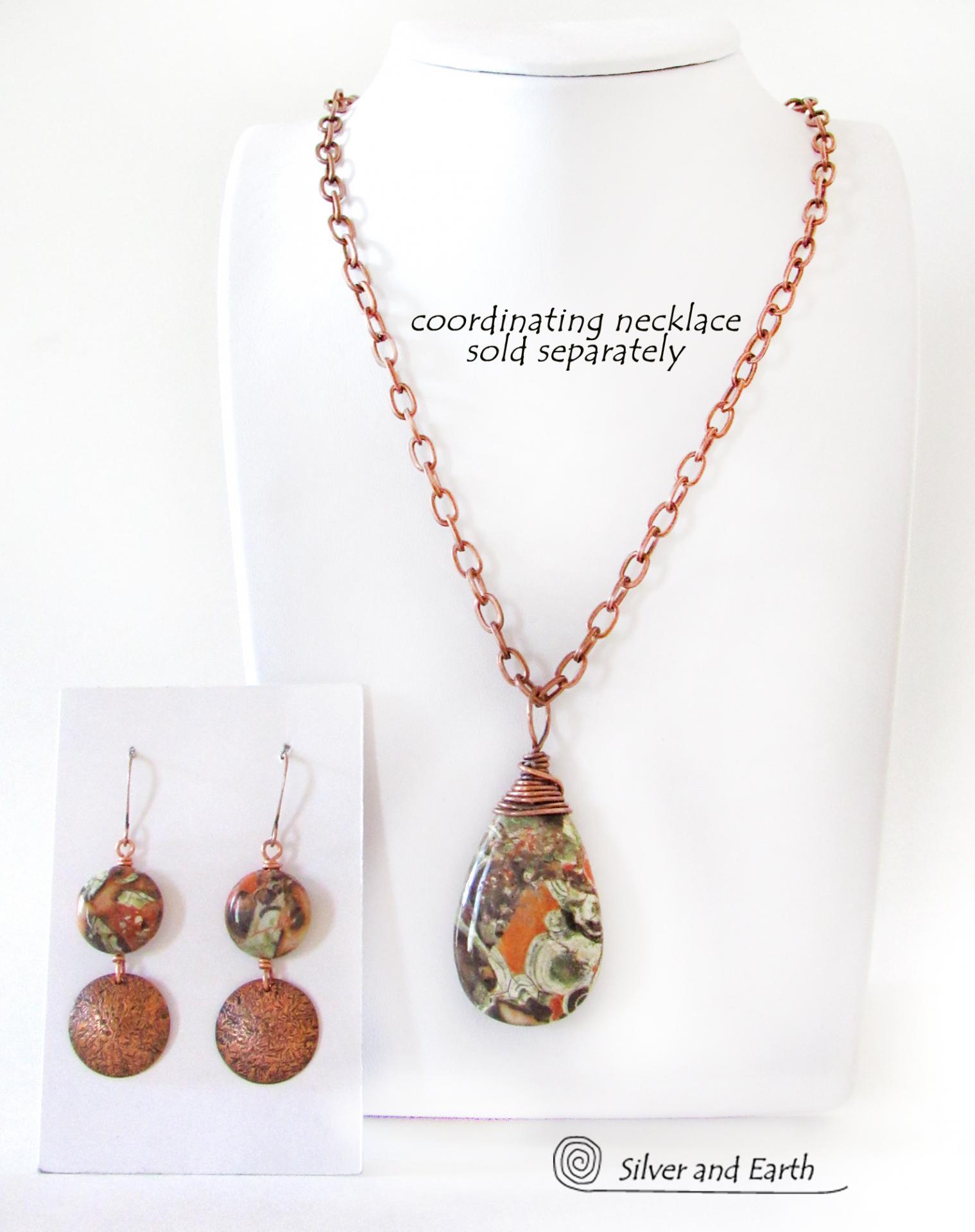 Textured Copper Dangle Earrings with Natural Mushroom Rhyolite Jasper Stones