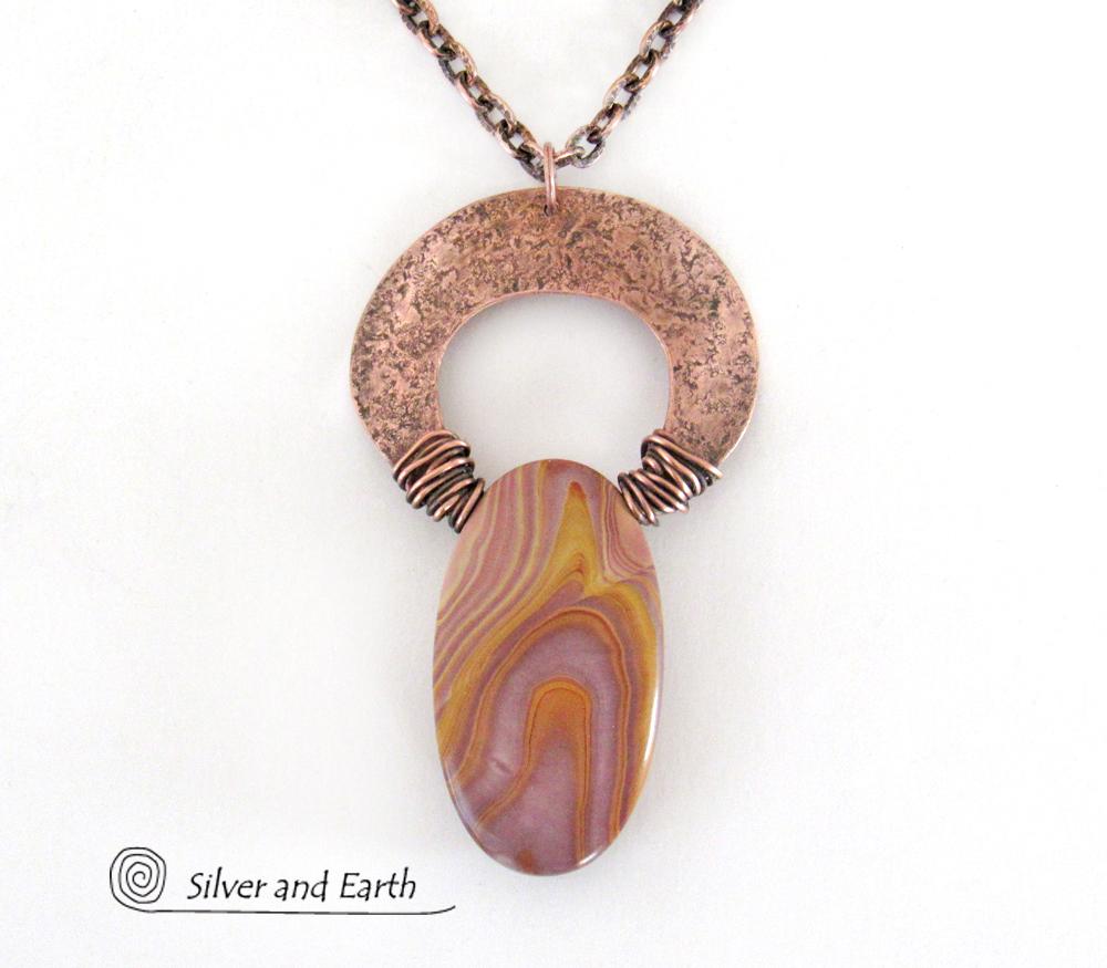 Banded Agate Copper Necklace - One of a Kind Earthy Natural Stone Jewelry