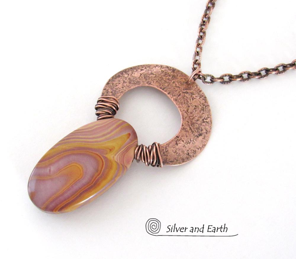 Banded Agate Copper Necklace - One of a Kind Earthy Natural Stone Jewelry