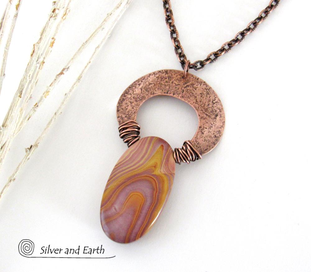 Banded Agate Copper Necklace - One of a Kind Earthy Natural Stone Jewelry