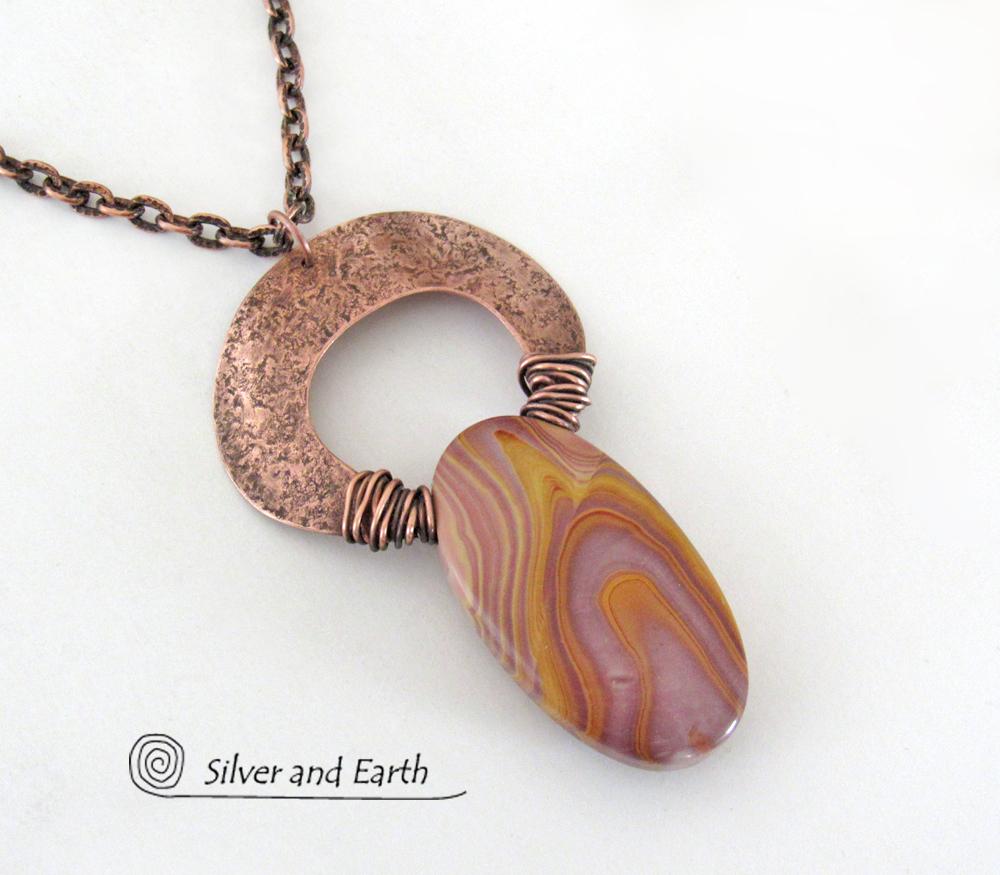 Banded Agate Copper Necklace - One of a Kind Earthy Natural Stone Jewelry