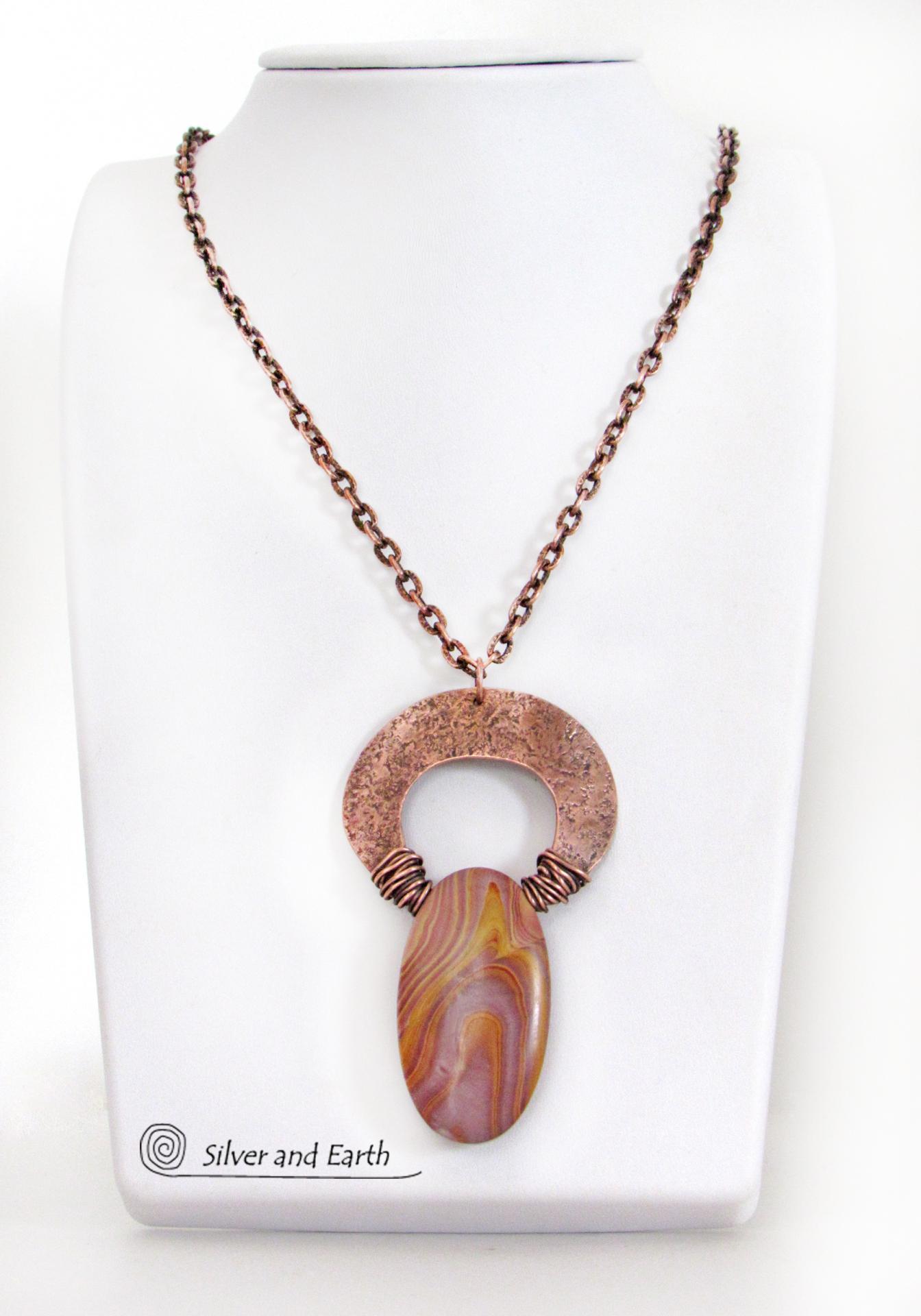 Banded Agate Copper Necklace - One of a Kind Earthy Natural Stone Jewelry